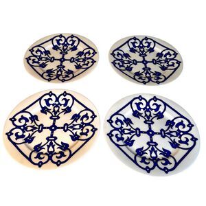 Portfolio OtO Blue And White Scroll Pattern 8 Inch Plates - Lot of 4